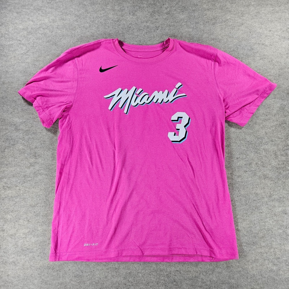 Nike Miami Heat Dwyane Wade #3 Vice City T Shirt Mens Large Pink Dri-FIT NBA